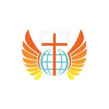globe, wings, cross, icon, logo, missions, mission trip