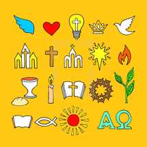 Christian symbols and icons drawn by hand. Biblical vector illustration.