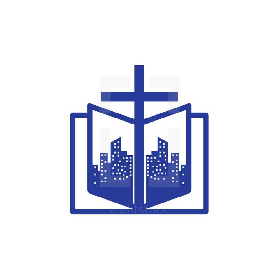dark blue city and cross logo 
