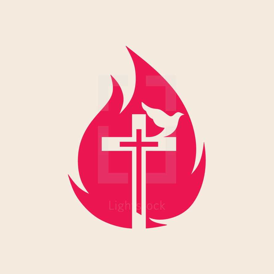 cross, flames, dove, Pentecost, symbol, icon, holy spirit, fire