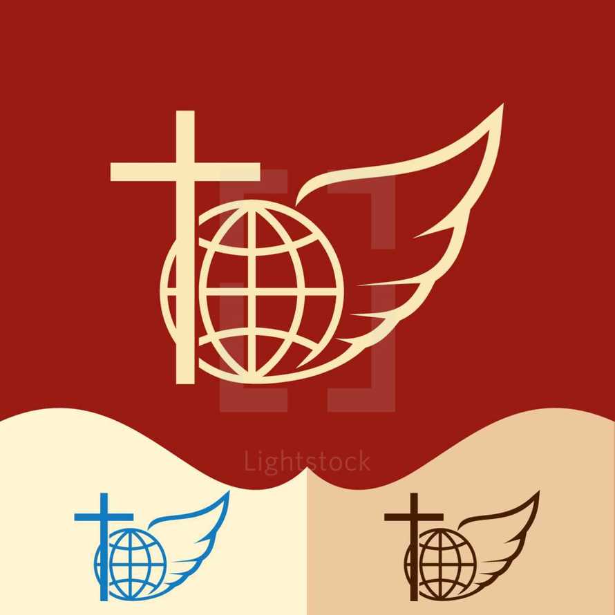 wing, cross, globe, logo