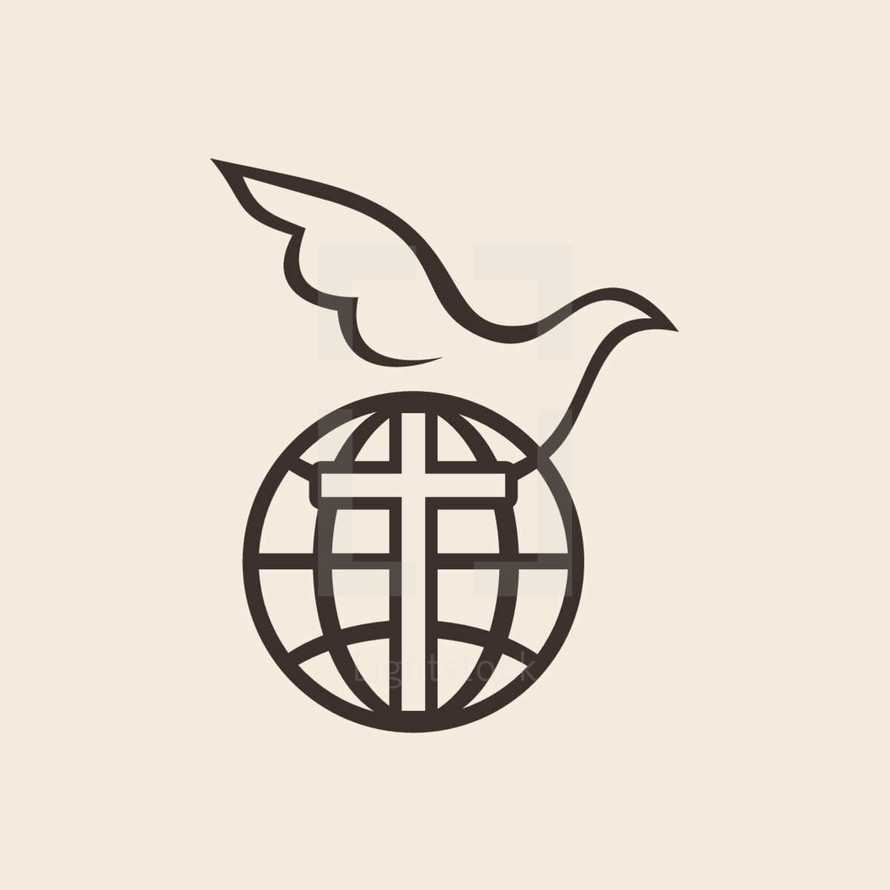 missions, globe, dove, cross, Christianity, icon