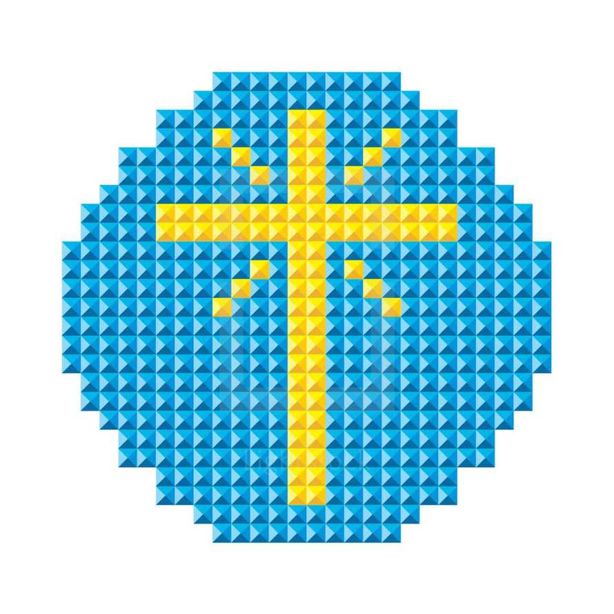 yellow cross on blue 