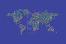 abstract world map made up of colorful dots. 