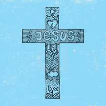 word Jesus on a cross 