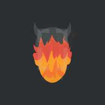 devil head silhouette with fiery flames.  