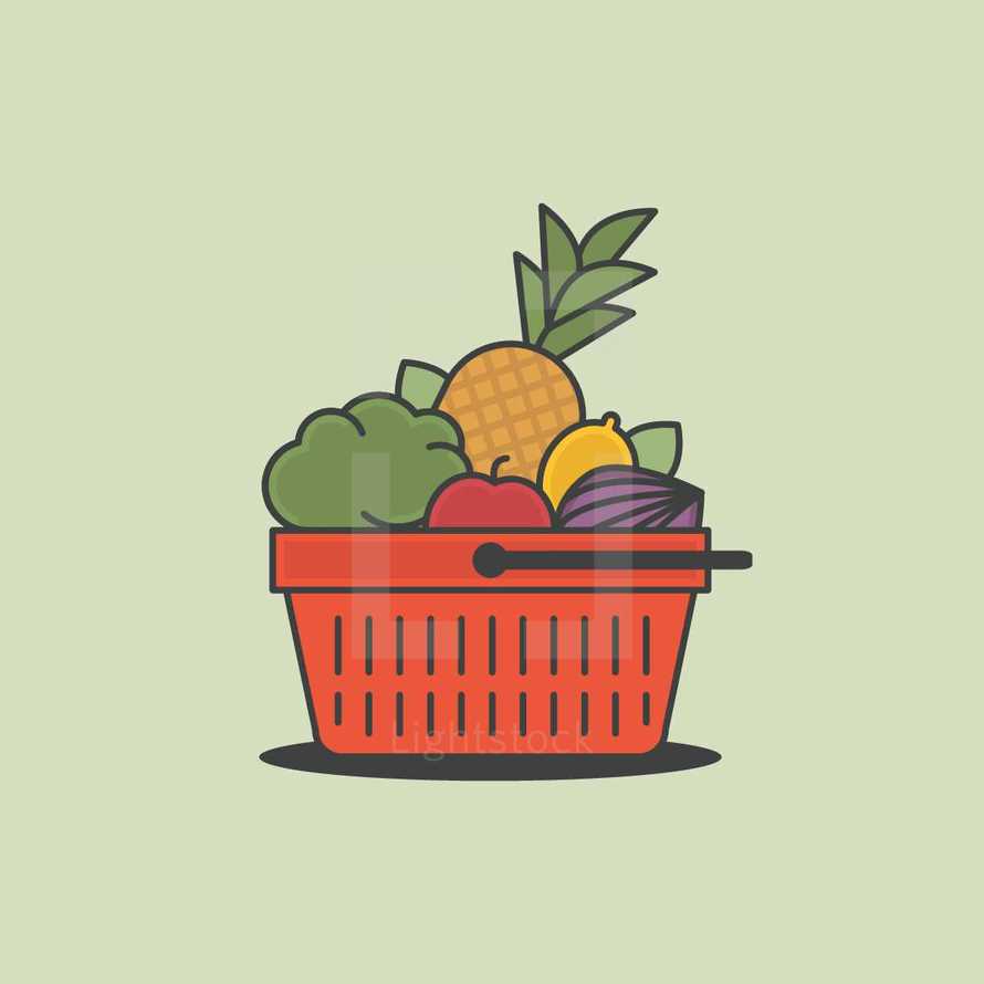 a basket of fruits and vegetables.