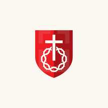shield, crown of thorns, cross, white, red 