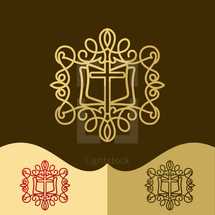 ible, cross, scripture, logo, vines, border, icon 