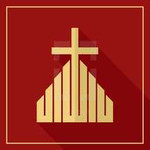 cross and church logo in gold and red 