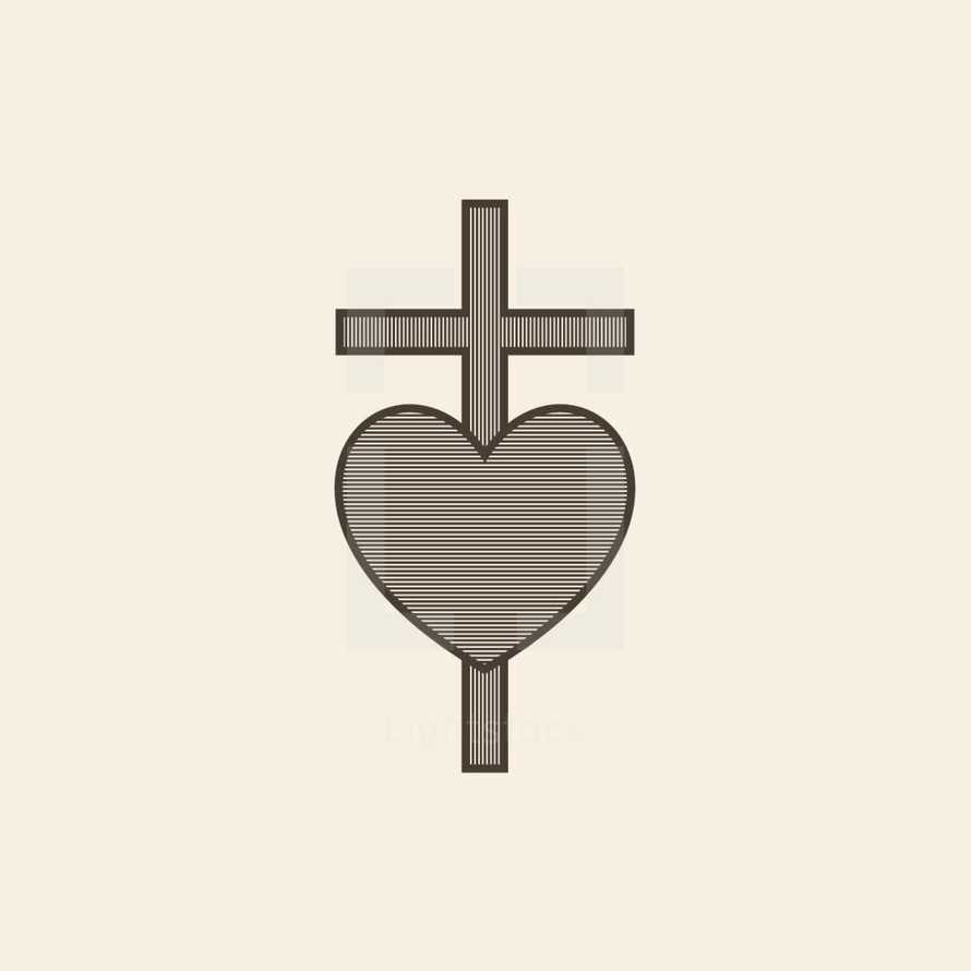 gray cross with heart 