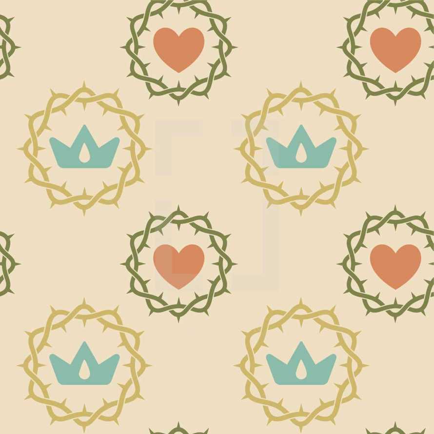 crown of thorns, crown, heart, pattern, background 