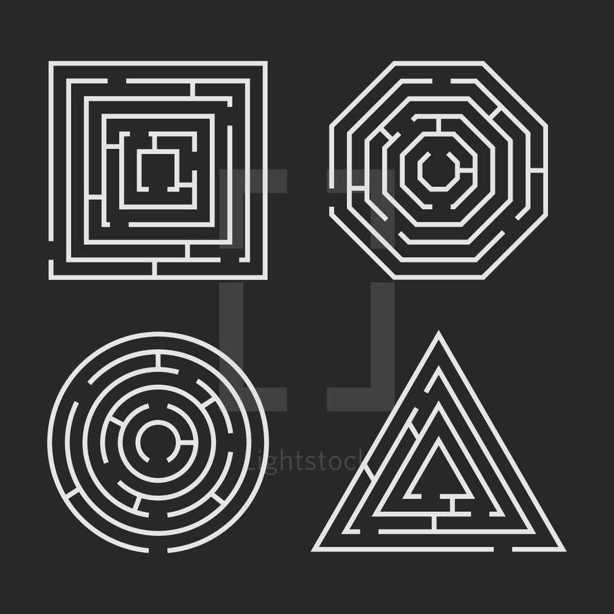Set of maze illustrations.
