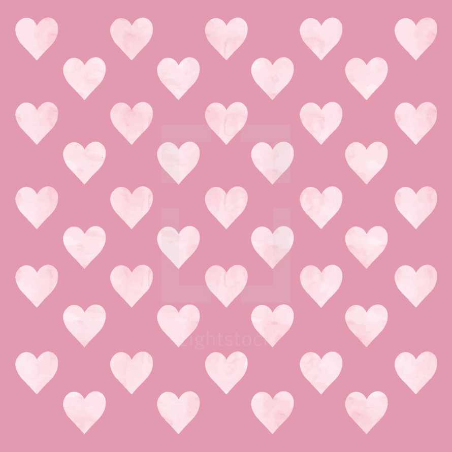 Watercolor heart Pattern on a pink background