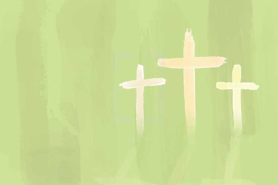 Christian worship and praise. Three crosses in watercolor style.