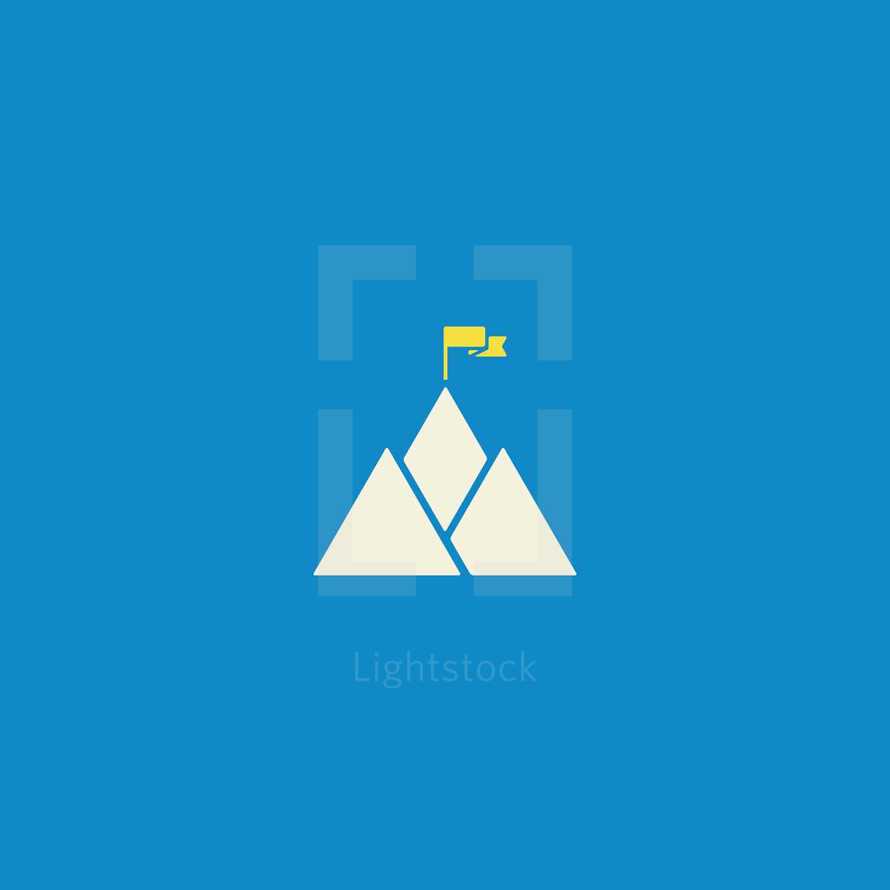 mountain with flag on top 