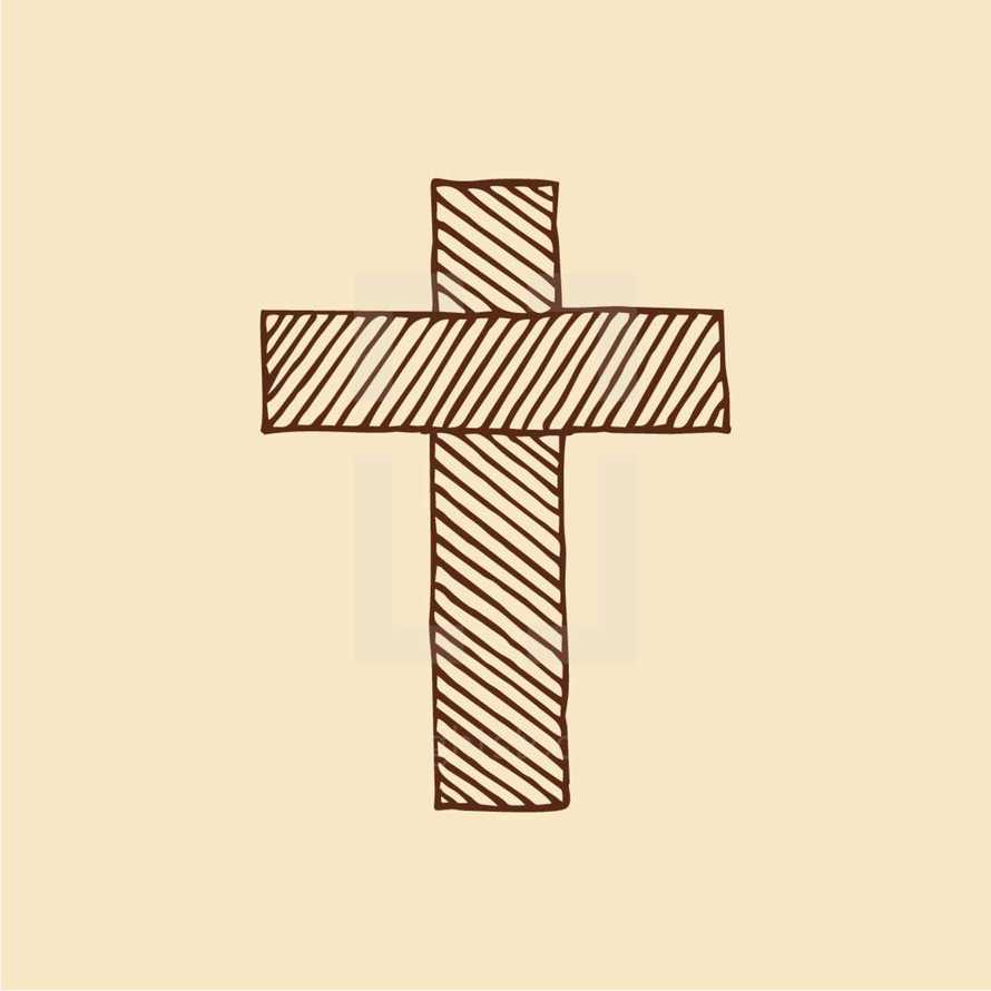 Cross of the Lord and Savior Jesus Christ hand-drawn. Christian and biblical symbols.