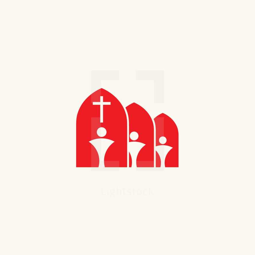 red, white, symbol, people, membership, church, cross, arch, window 