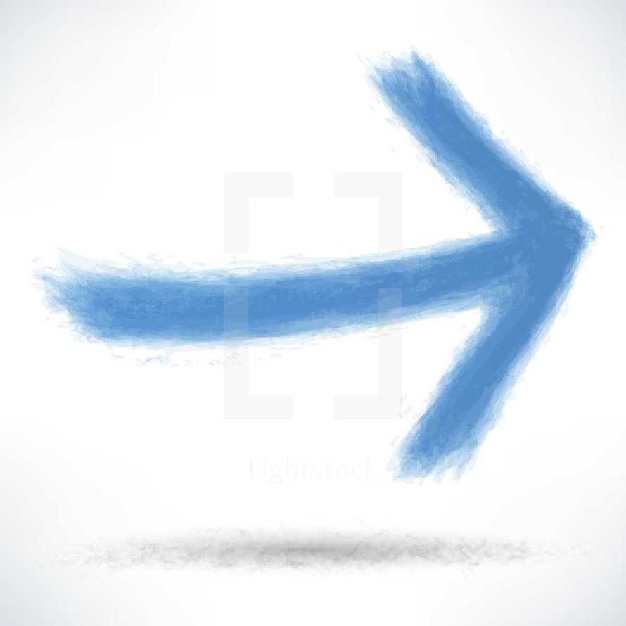 Blue arrow sign painted by brush stroke with drop shadow. Graphic element for design saved as an vector illustration in file format EPS