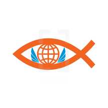 ichthus, Jesus fish, fish, icon, globe, missions, mission trip, wings, logo, icon