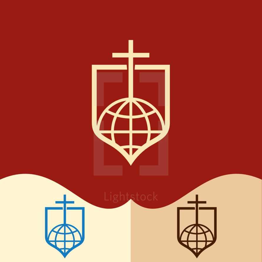 shield, globe, cross, logos, icon, missions 