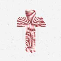 Red fingerprint in the shape of a cross