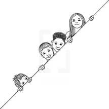 kids peeking over a diagonal line 