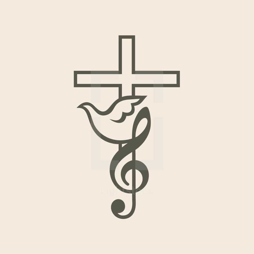 worship music, music, key, G cleft, dove, cross, icon