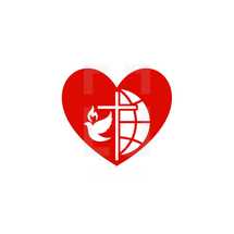 dove, cross, and heart logo 