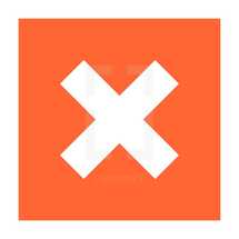 X sign on the orange-red background. Delete icon remove pictogram exclusion button. The square shape created in trendy flat style. The design graphic element saved as a vector illustration in the EPS file format for used in your design projects.