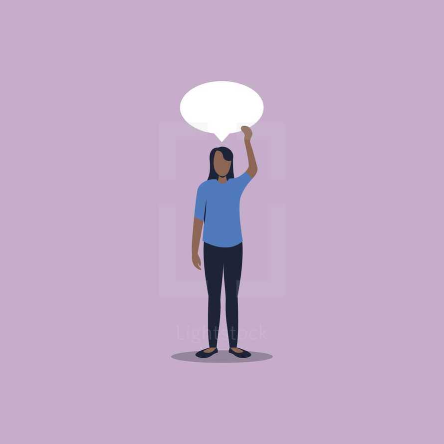 woman with a speech bubble 