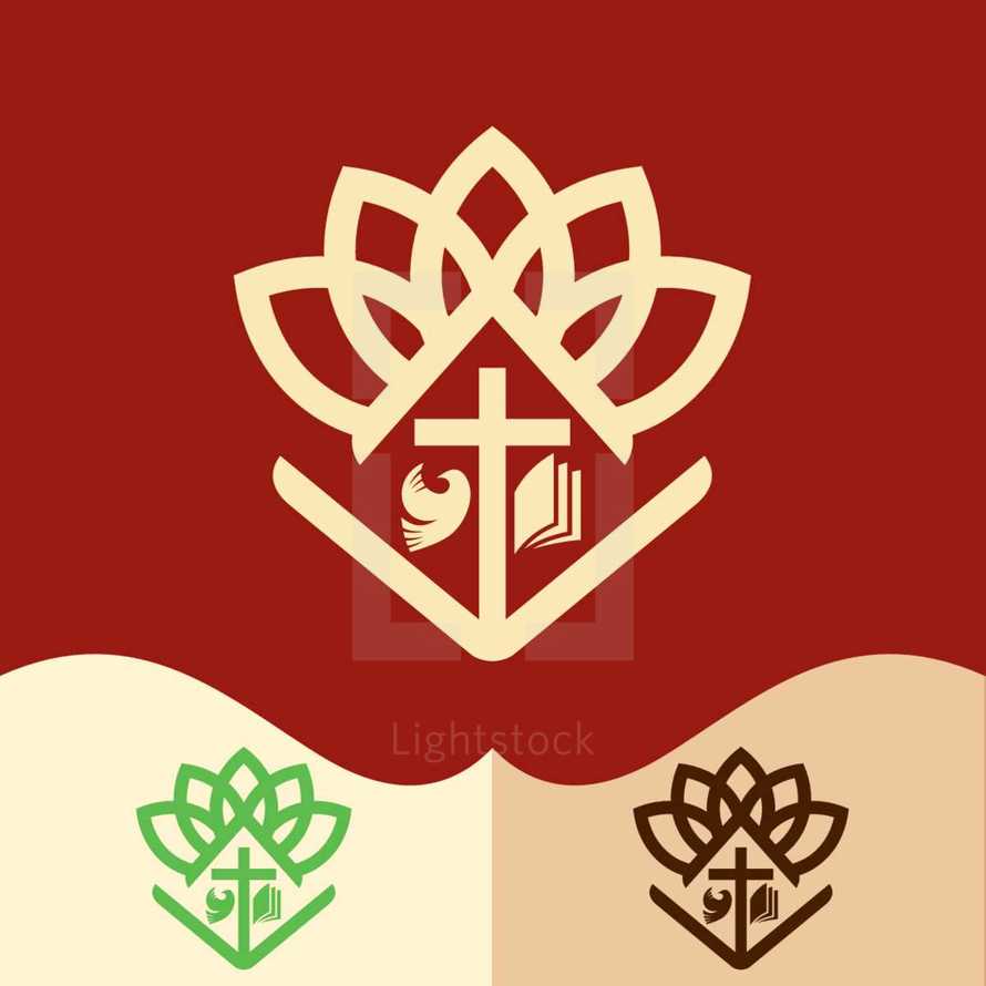 flower, cross, dove, Bible, logo