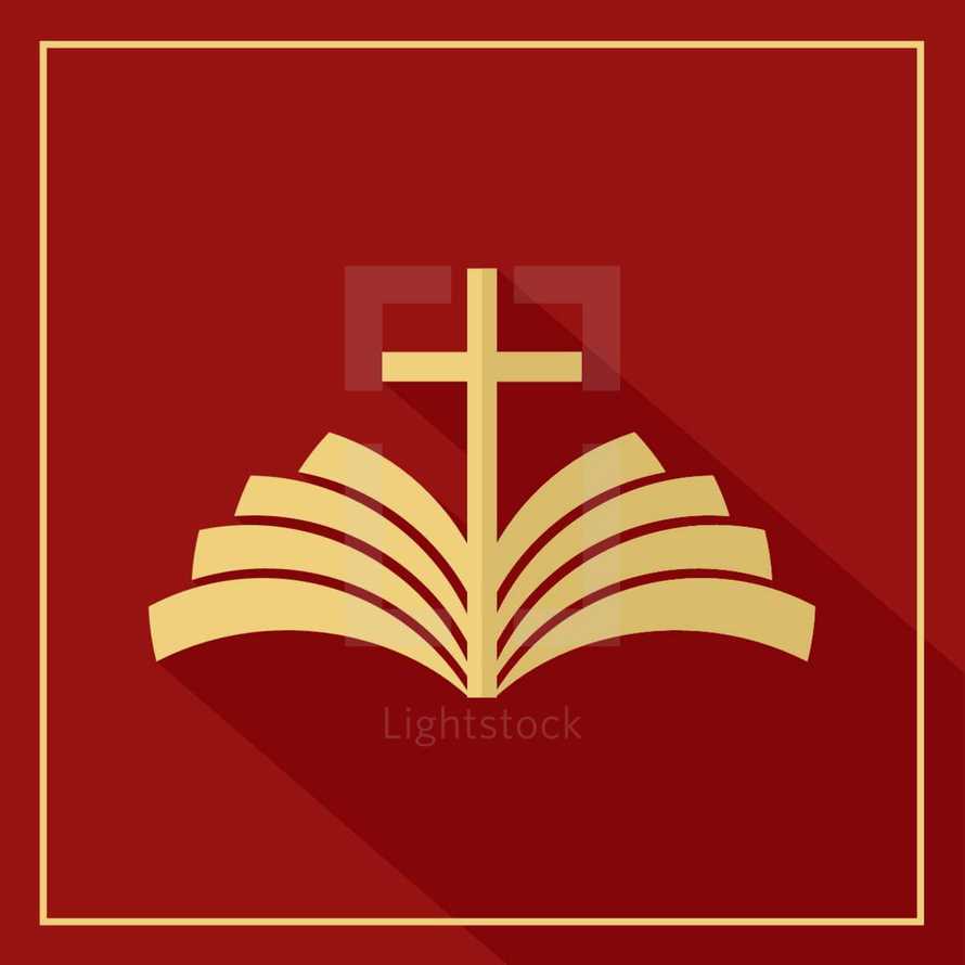 cross and Bible logo in red and gold 