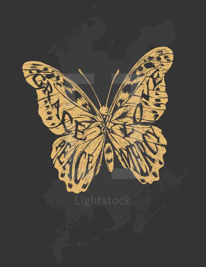grace, love, peace, mercy butterfly 