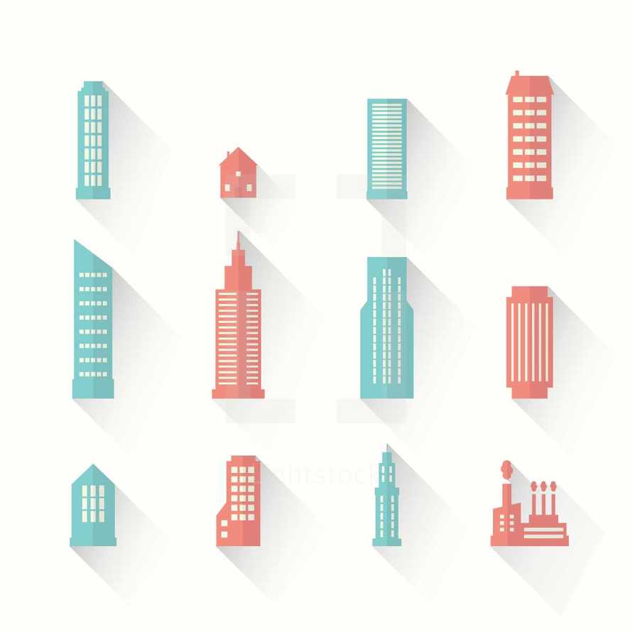 flat building icons.