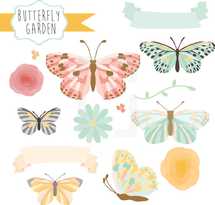 butterfly garden icon set 