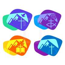 mountains with cross logos 