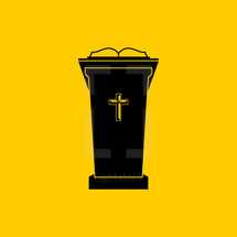 Christian symbols. The chair of the preacher in the church. Tribune for God's Word.