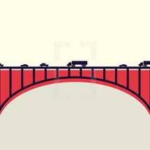 vehicles crossing a bridge.