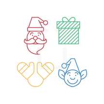 santa, elf, icon, present, Christmas, gloves, mittens 