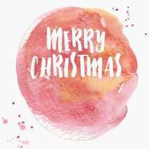 Merry Christmas lettering on a water color splatter background.