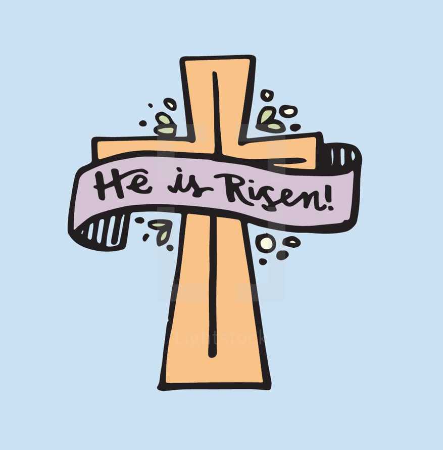 He is risen banner on a cross 