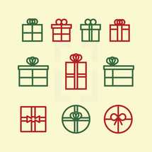 red and green line gift icons.