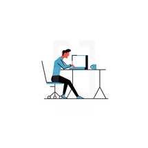 illustration of a man working at an office desk 