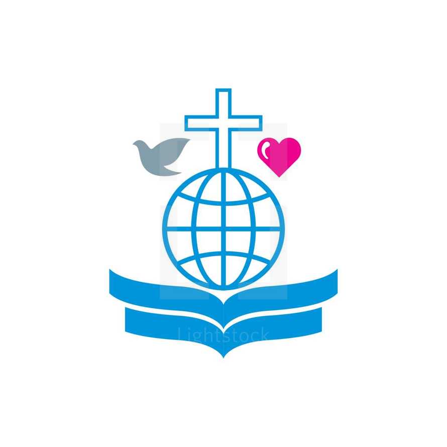 dove, cross, globe, Bible, heart, missions, symbol, Christianity 
