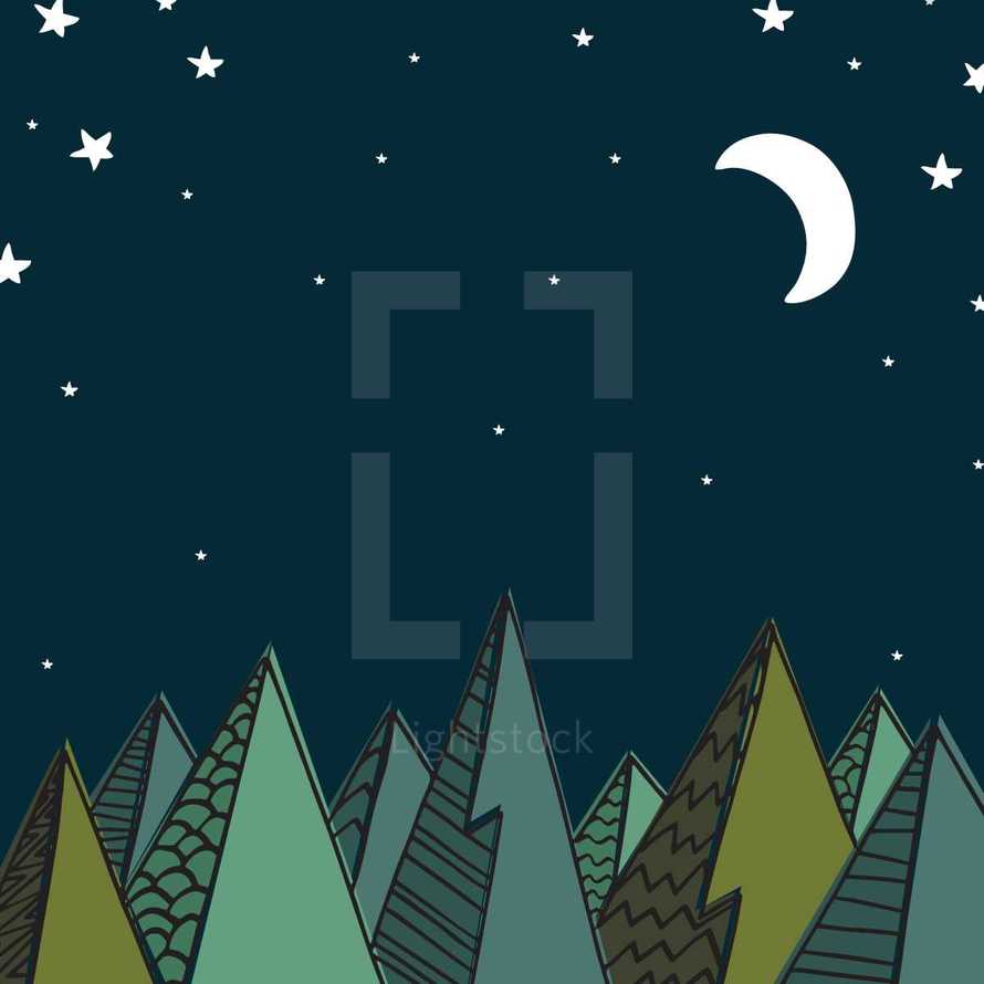 mountain scene at night illustration 