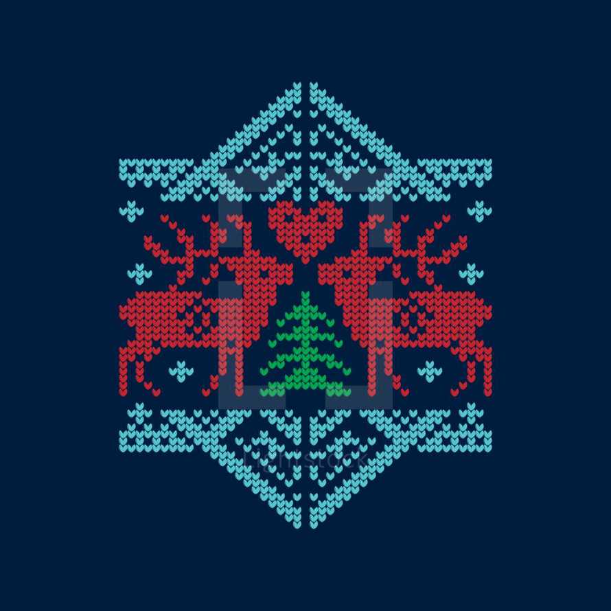 Winter deer in cross stitched hearts 