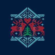 Winter deer in cross stitched hearts 