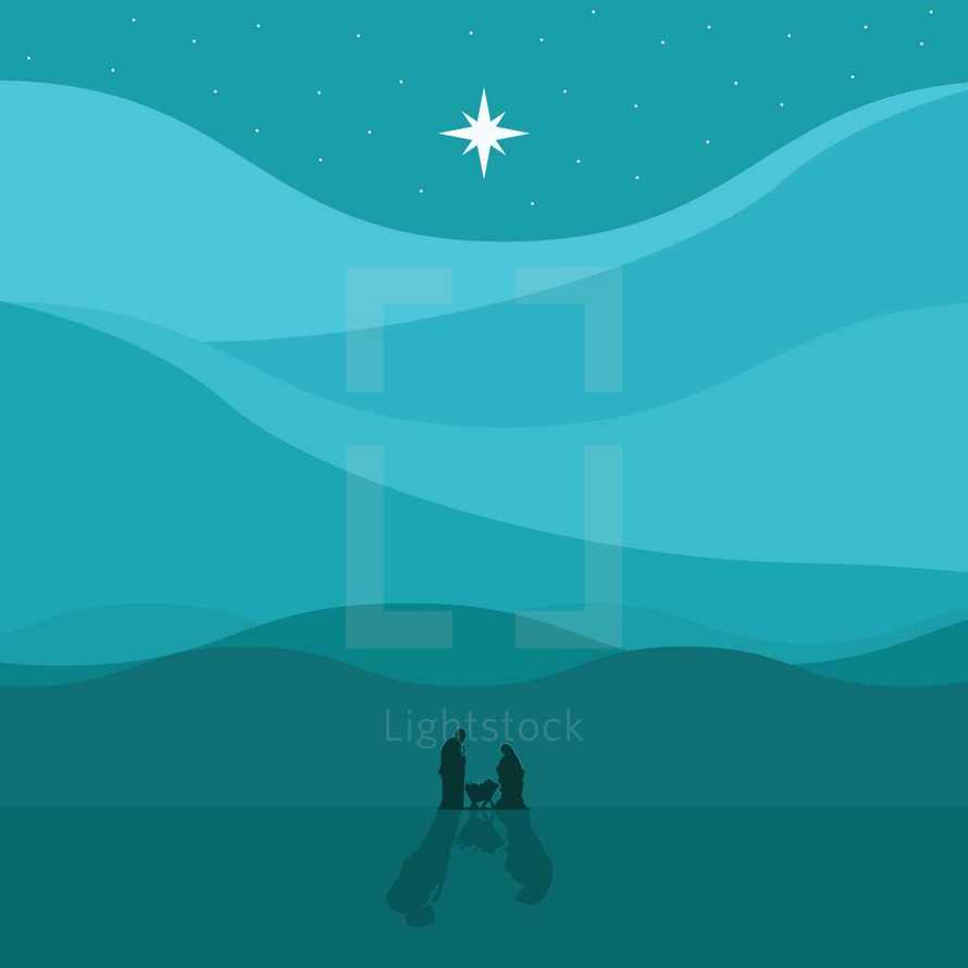 Star of Bethlehem over nativity 