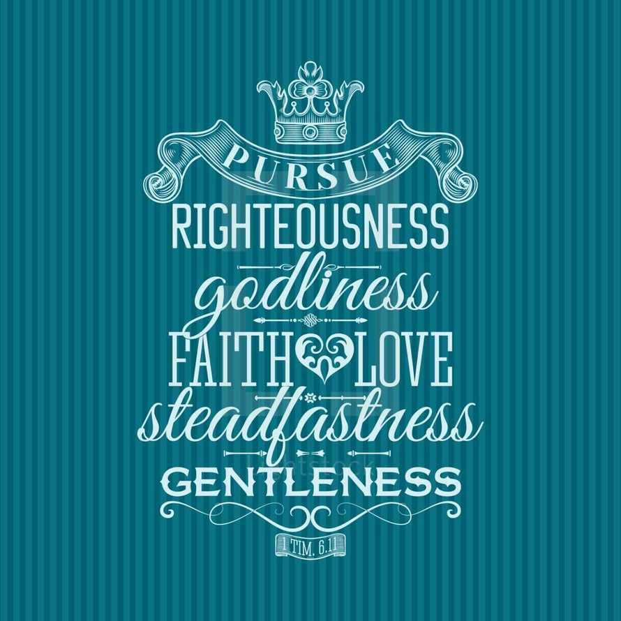 Pursue Righteousness godliness faith love steadfastness gentleness 1 Timothy 6:11